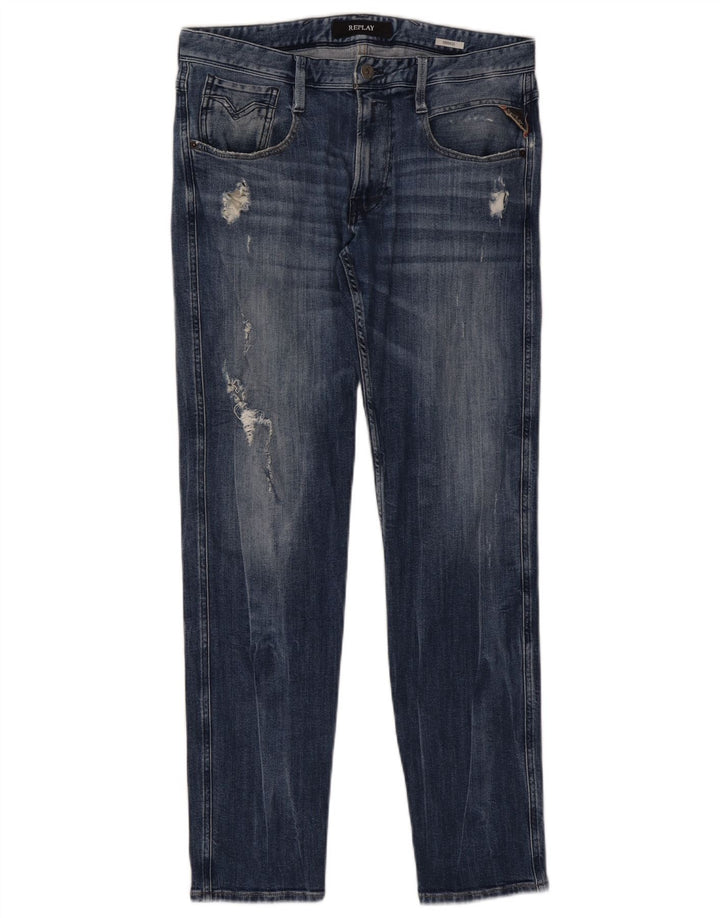 REPLAY Ženske Anbass Distressed Slim Jeans W32 L32 Plavi pamuk