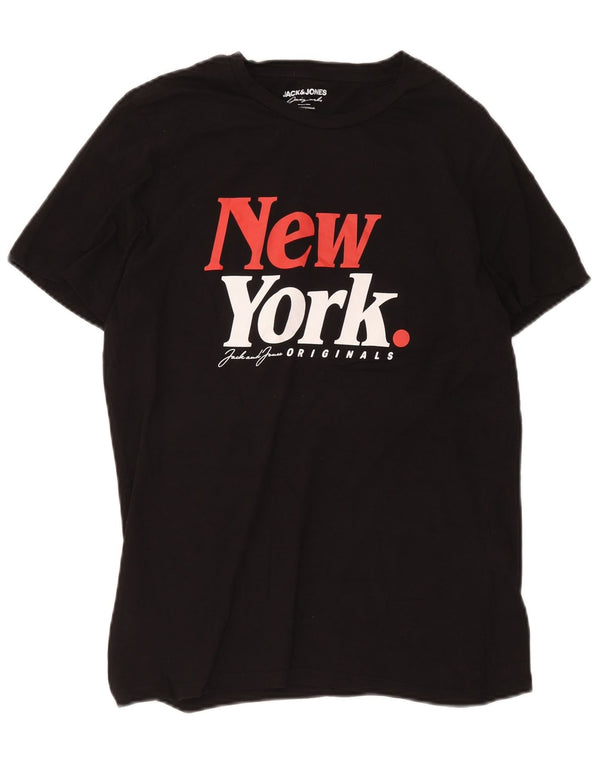 Jack & Jones muška majica kratkih rukava s grafičkim motivima New York, srednji crni pamuk