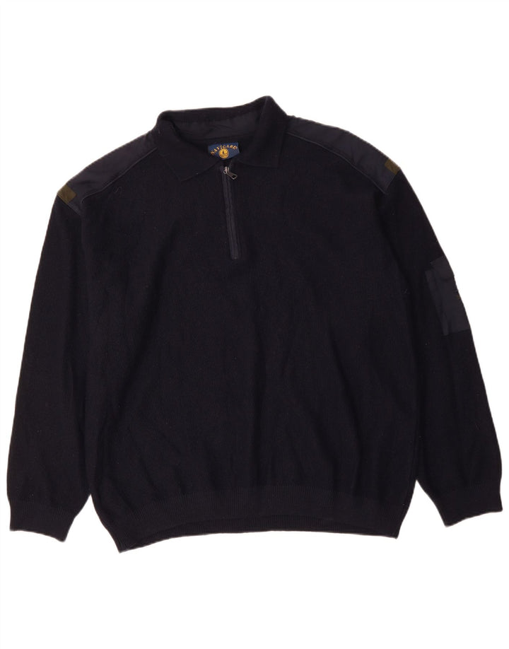 NAVIGARE muški džemper s polo izrezom i izrezom 2XL tamnoplava merino vuna