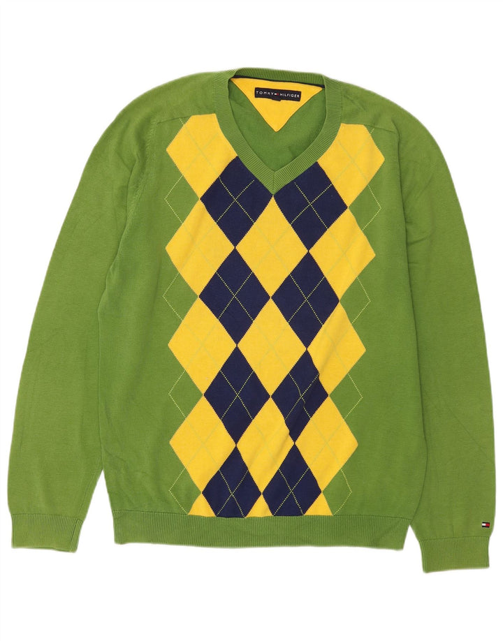 Tommy Hilfiger muški džemper s V-izrezom Srednje zeleni Argyle/Diamond