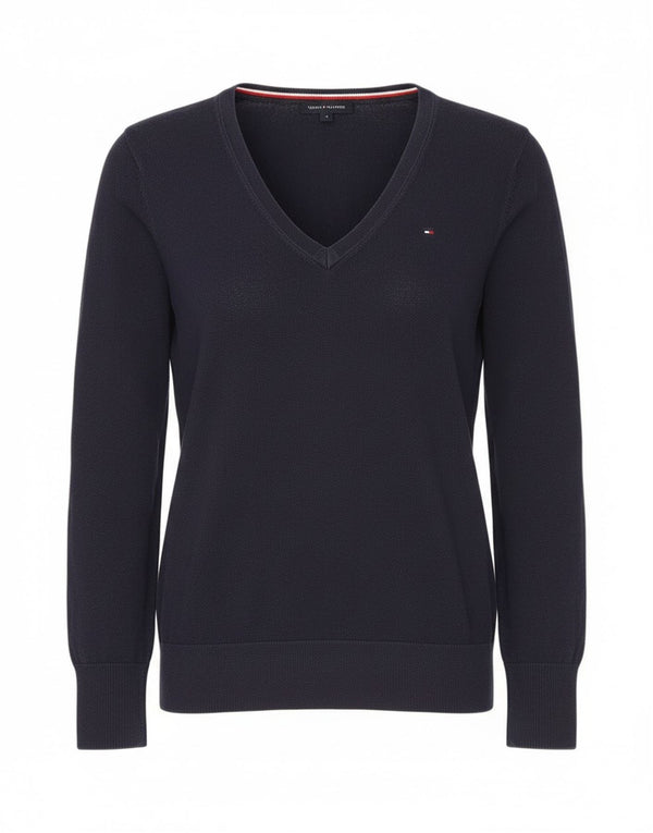 Tommy Hilfiger Ženski džemper s V-izrezom UK 12 Srednje tamnoplavi pamuk