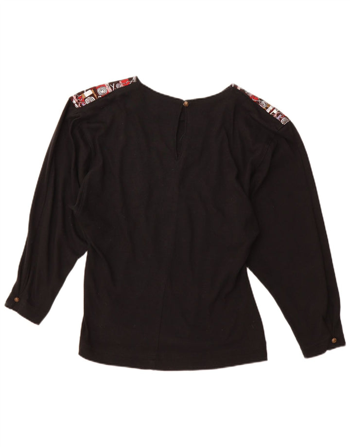 VINTAGE Ženska grafička majica dugih rukava UK 12 Srednje crni akril