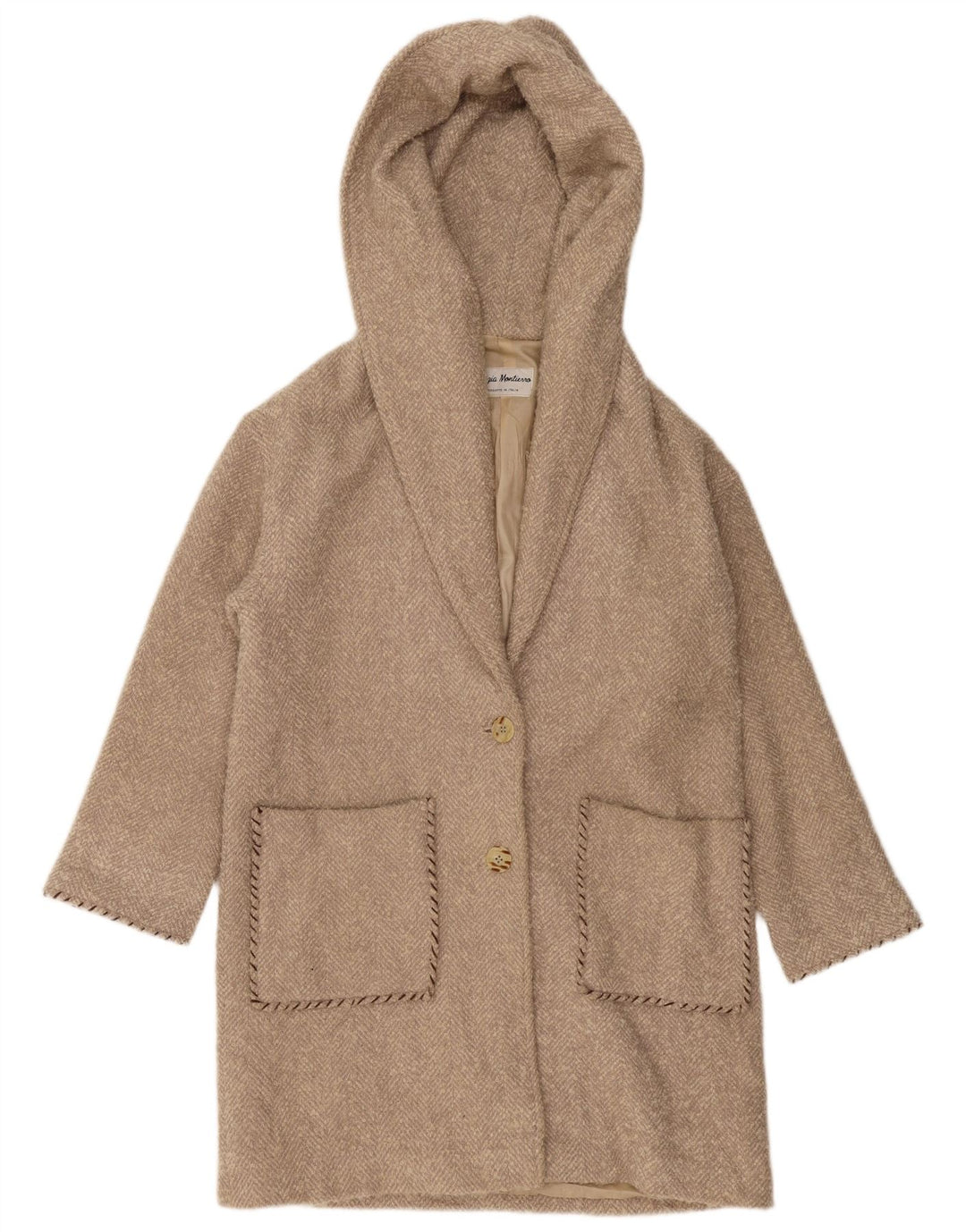 VINTAGE ženski preveliki kaput s kapuljačom UK 10 Mali bež riblja kost