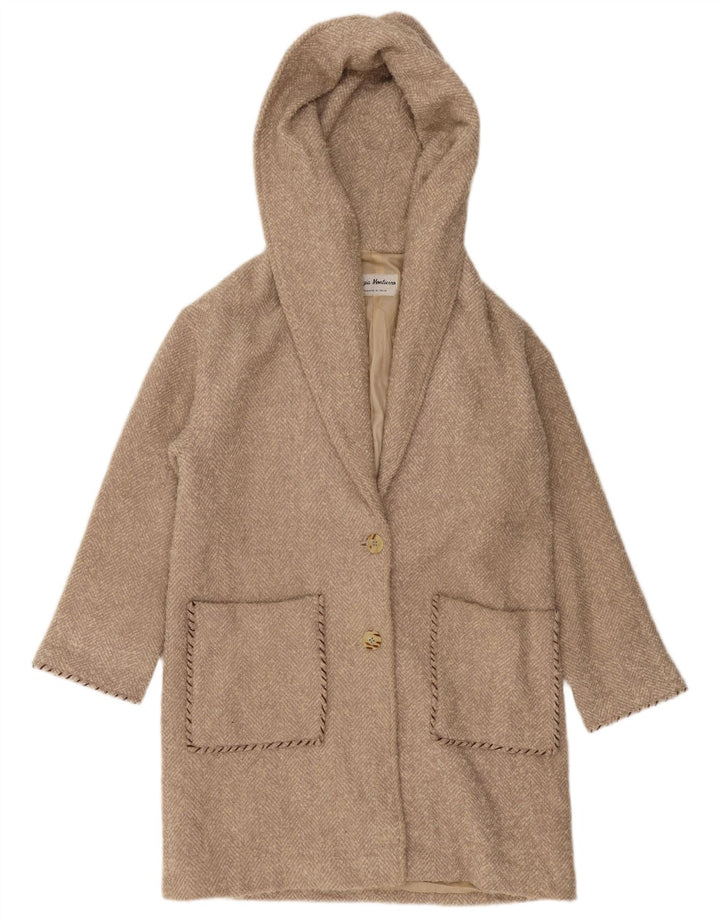 VINTAGE ženski preveliki kaput s kapuljačom UK 10 Mali bež riblja kost