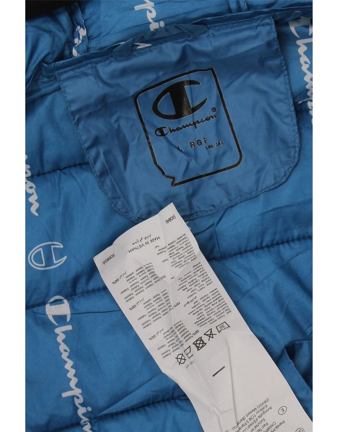 CHAMPION Velika plava poliesterska jakna s kapuljačom i podstavljenom podstavom za dječake 11-12 godina