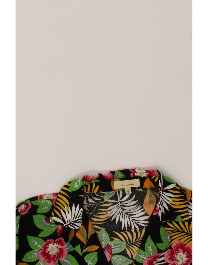LOVE NOTES Womens Short Sleeve Shirt UK 14 Medium Black Floral Rayon Vintage Love Notes and Second-Hand Love Notes from Messina Hembry 