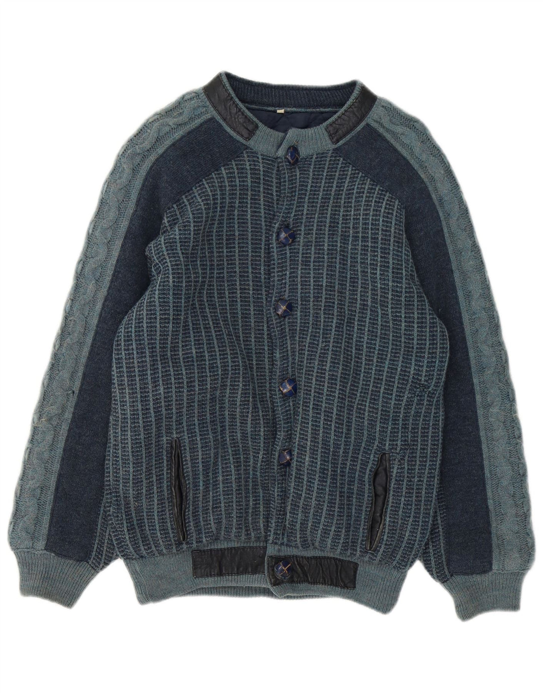 Vintage muška pletena bomber jakna IT 48 srednje tamnoplave pruge od akrila