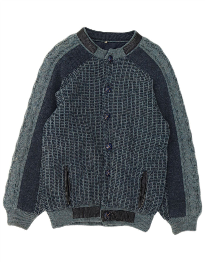Vintage muška pletena bomber jakna IT 48 srednje tamnoplave pruge od akrila