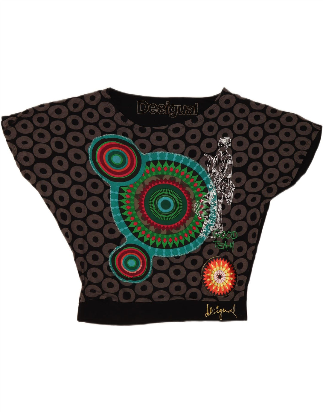 Desigual gornji gornji dio ženske grafičke prevelike bluze UK 16 Large Black Geometric