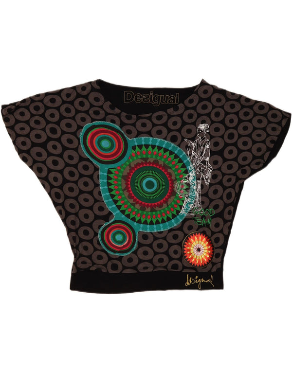 Desigual gornji gornji dio ženske grafičke prevelike bluze UK 16 Large Black Geometric