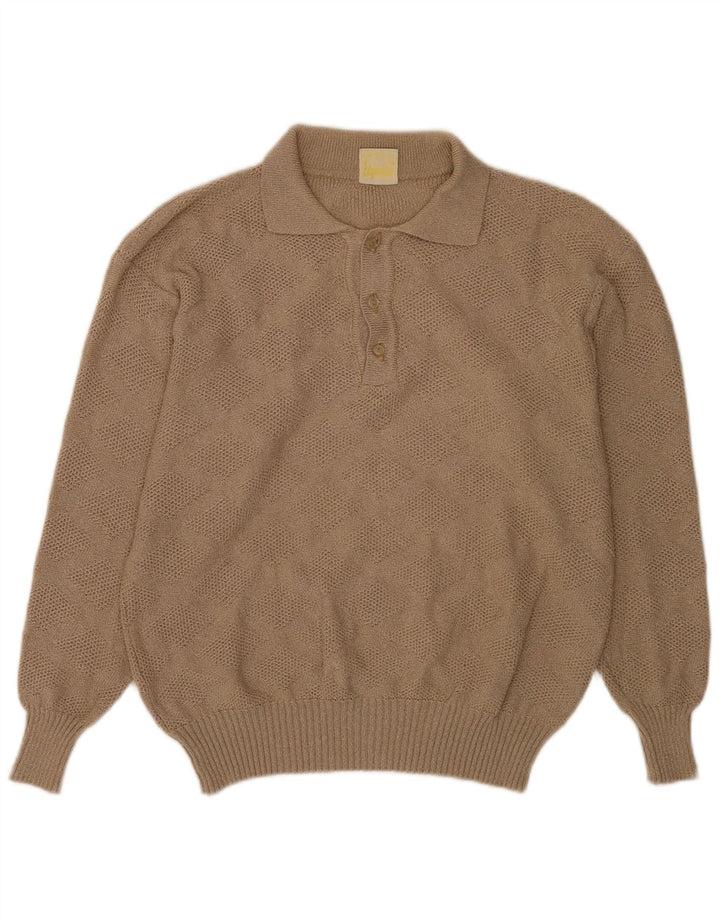 Vintage muški pulover s polo ovratnikom IT 50 srednje bež boje