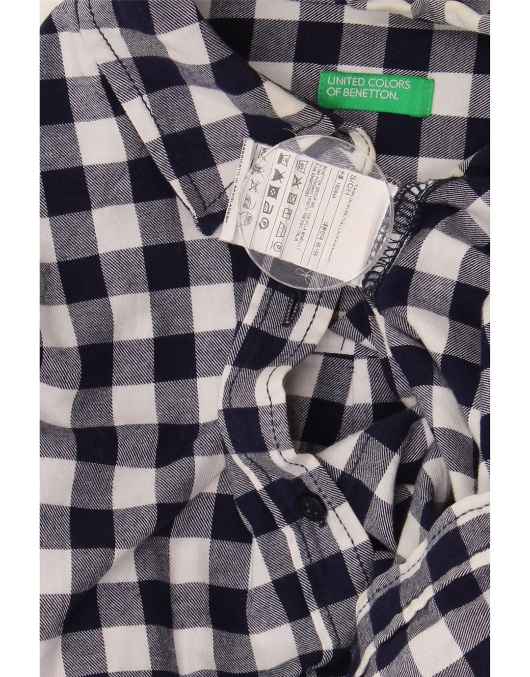 Benetton ženska majica od flanela s dugim vezom UK 10 Mala tamnoplava gingham majica