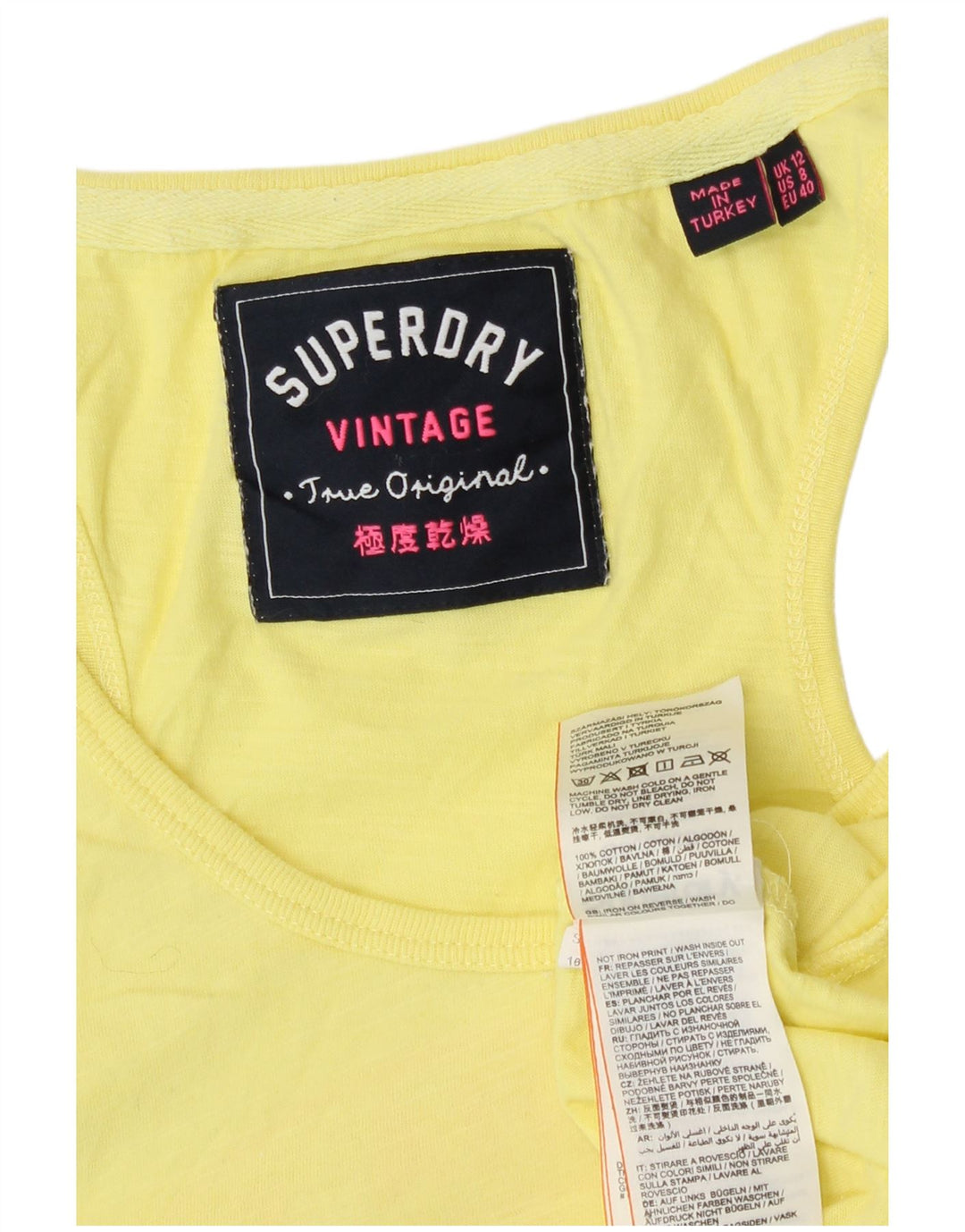 Superdry ženski grafički prsluk UK 12 srednje žuti pamuk