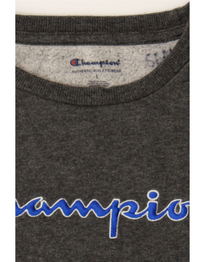 CHAMPION Womens Graphic Sweatshirt Jumper UK 16 Large Grey Vintage Champion and Second-Hand Champion from Messina Hembry 