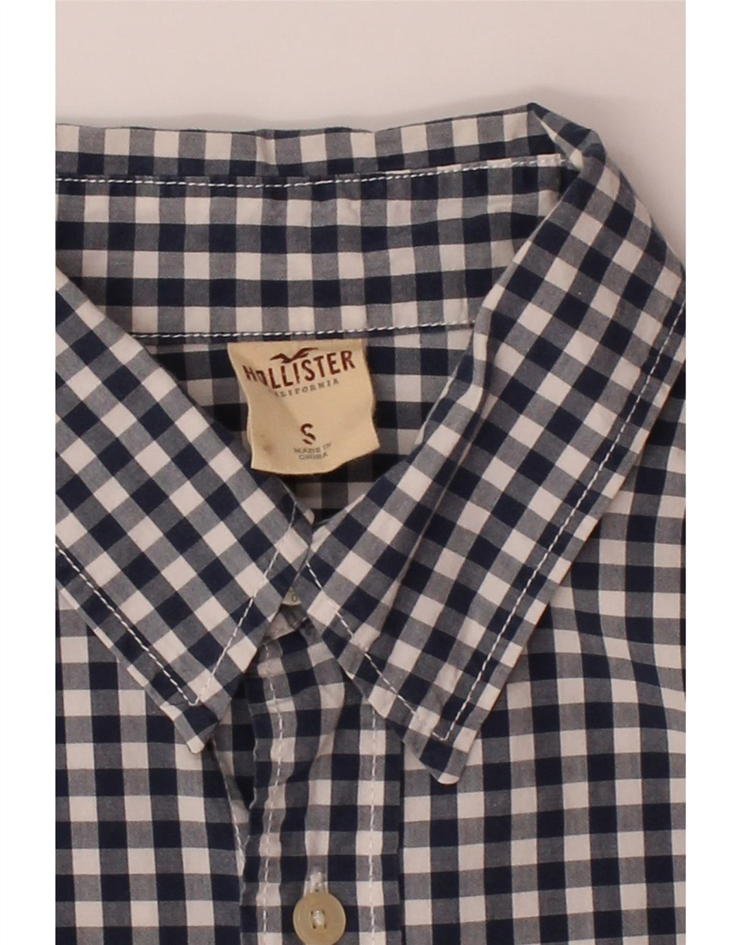 HOLLISTER Mens Shirt Small Navy Blue Gingham Cotton Vintage Hollister and Second-Hand Hollister from Messina Hembry 