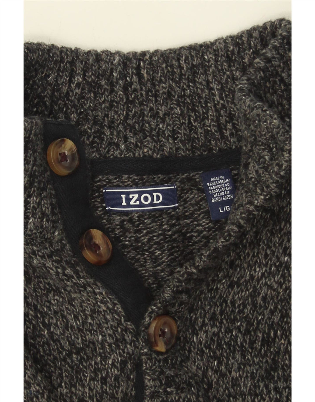 IZOD Mens Button Neck Jumper Sweater Large Grey Flecked Acrylic Vintage Izod and Second-Hand Izod from Messina Hembry 