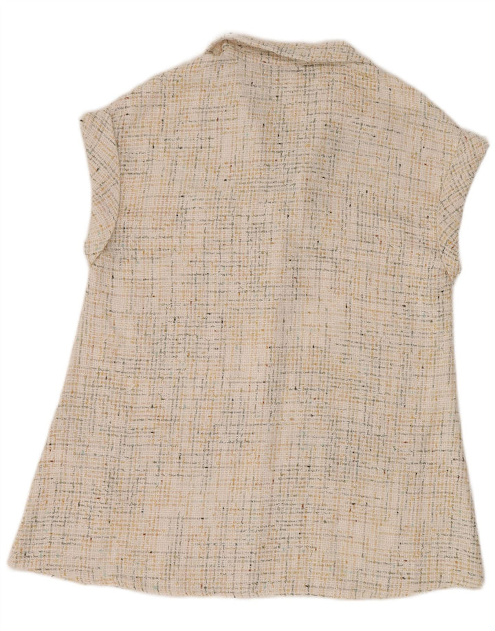 Zara ženska polo majica bez rukava UK 14 Srednje prljavobijeli pjegavi poliester