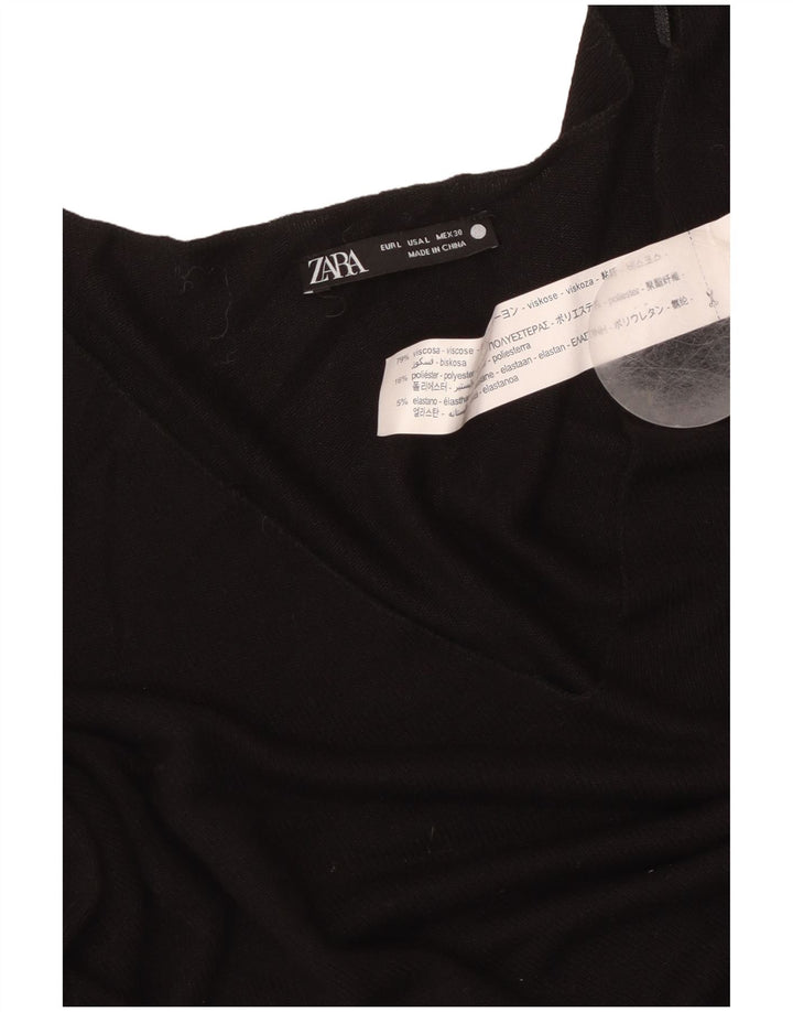 ZARA ženski džemper s V-izrezom UK 16 Velika crna viskoza