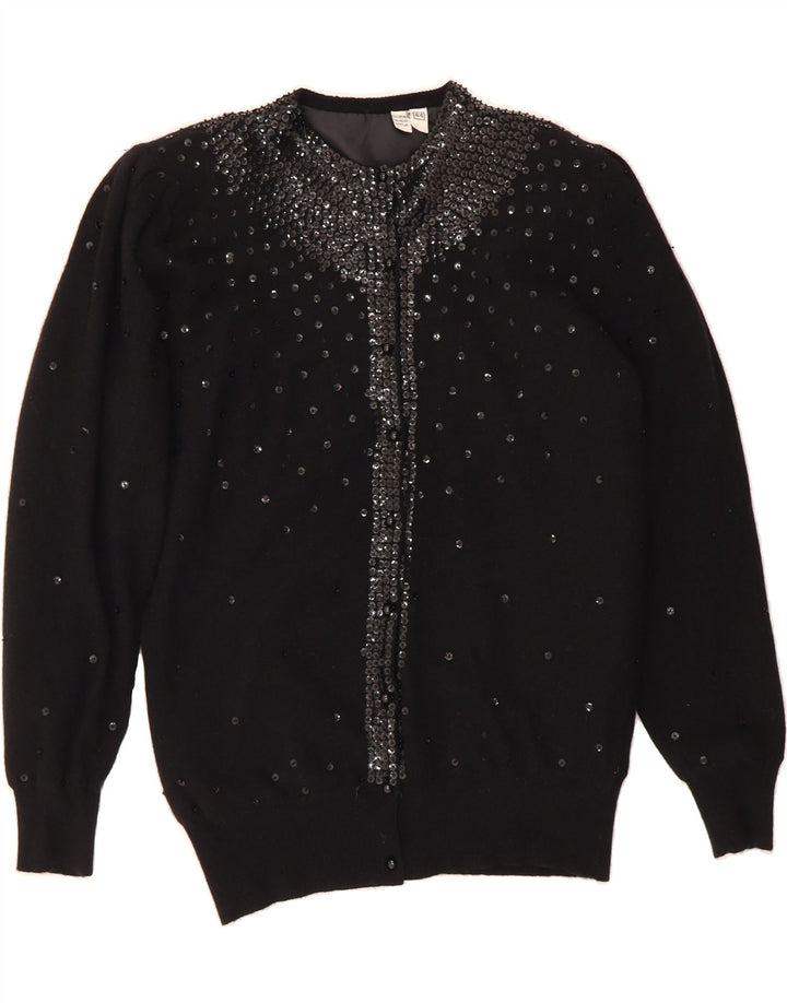 VINTAGE Womens Open Cardigan Sweater IT 44 Medium Black Wool Vintage Vintage and Second-Hand Vintage from Messina Hembry 