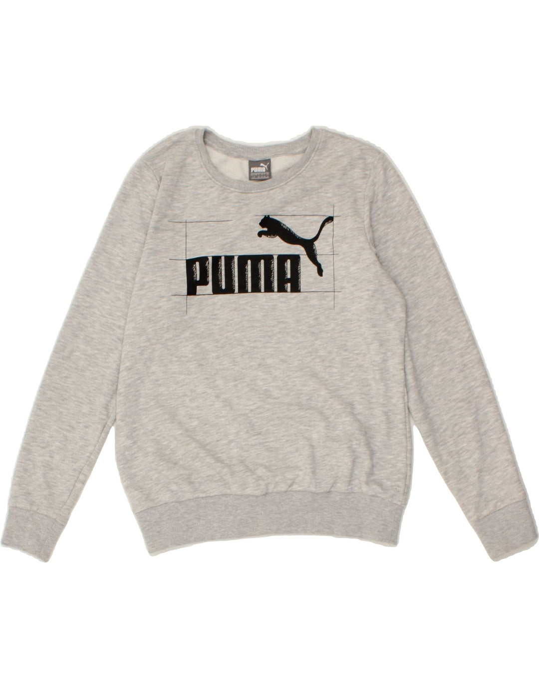 PUMA Womens Graphic Sweatshirt Jumper UK 14 Medium Grey Cotton Vintage Puma and Second-Hand Puma from Messina Hembry 