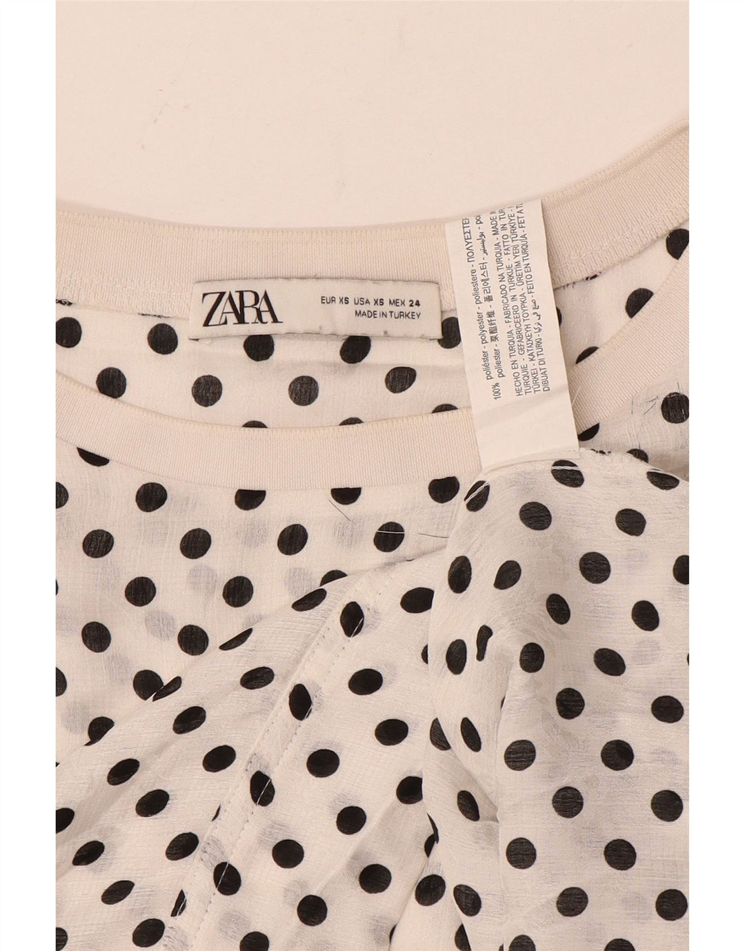 Zara ženska prevelika bluza UK 6 XS bijeli poliester na točkice