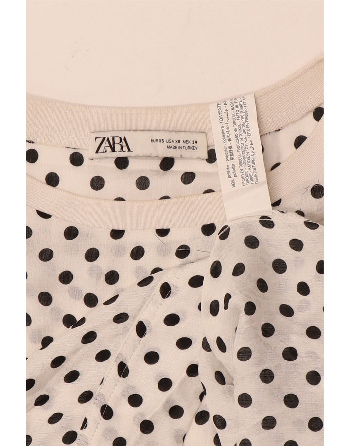 Zara ženska prevelika bluza UK 6 XS bijeli poliester na točkice