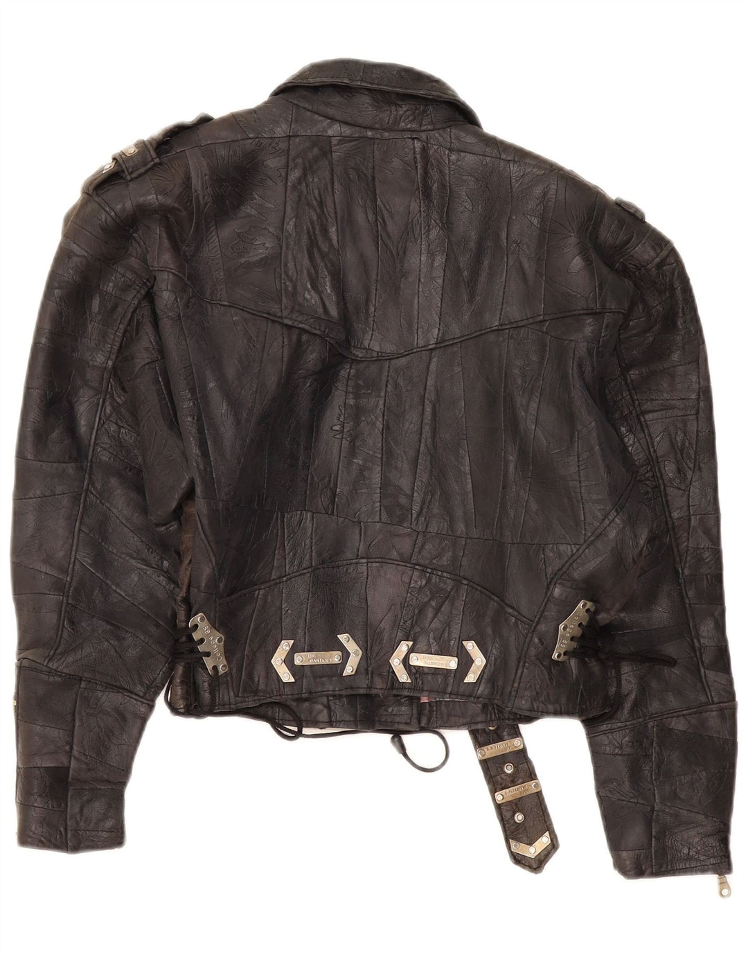 DR MARTENS Ženska izrezana kožna biciklistička jakna UK 18 XL Smeđa patchwork