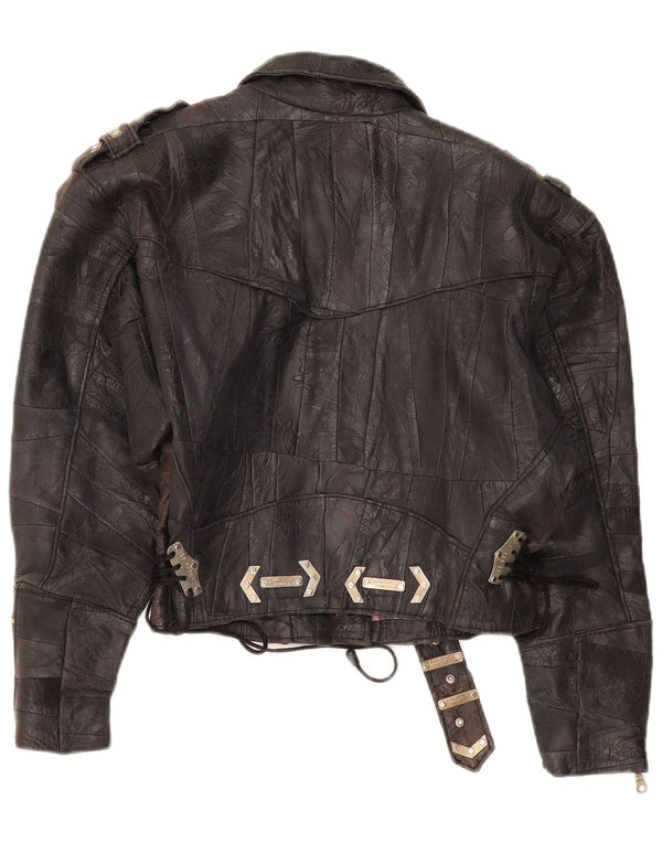 DR MARTENS Womens Crop Leather Biker Jacket UK 18 XL Brown Patchwork