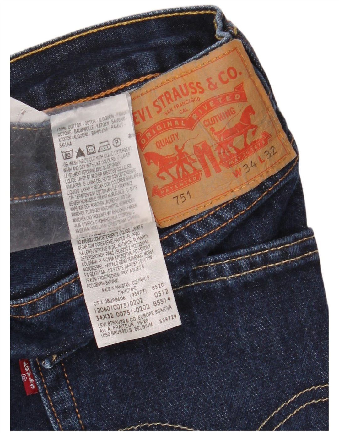 LEVI'S muške 751 ravne traperice W34 L28 tamnoplavi pamuk