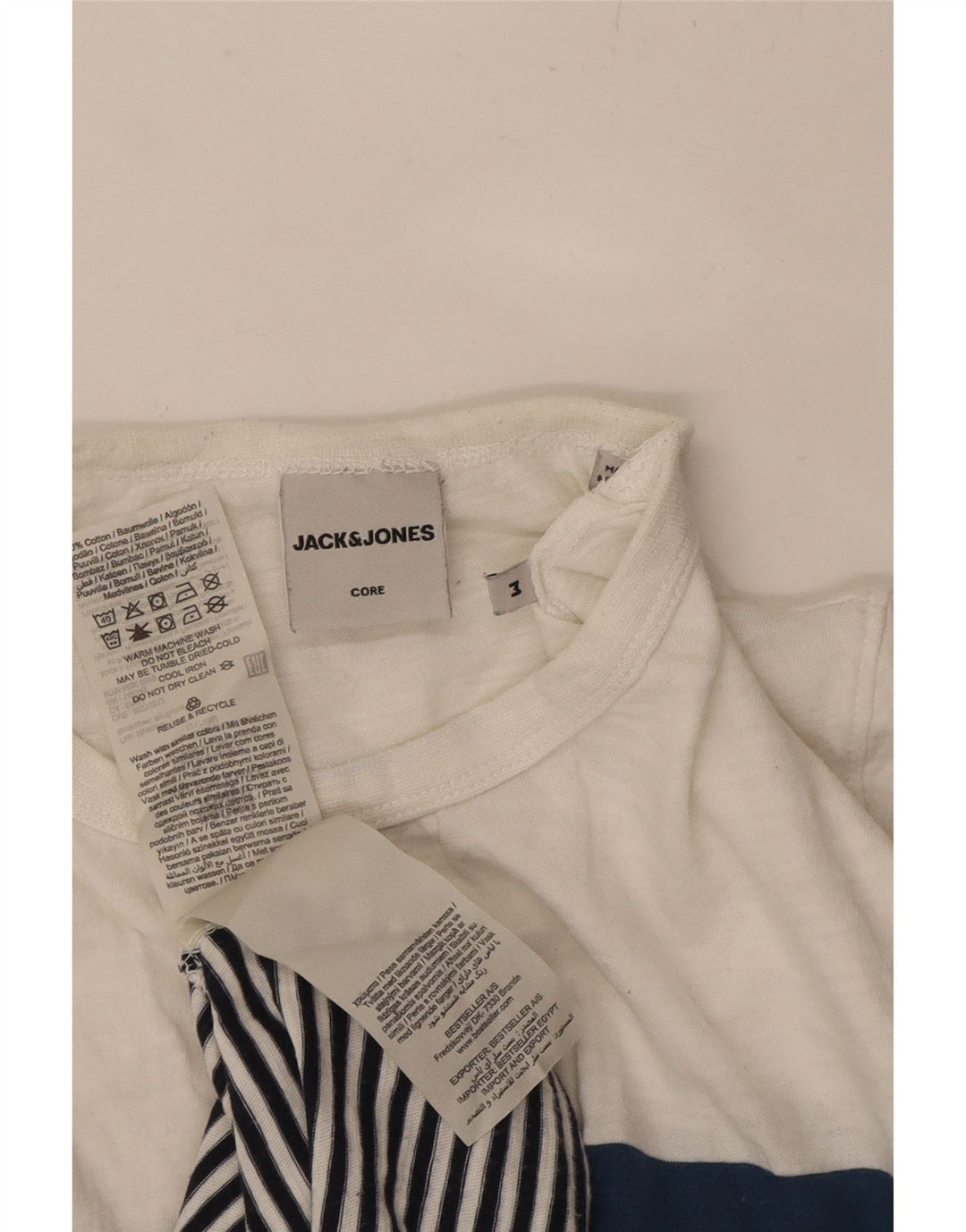 JACK & JONES Mens T-Shirt Top Medium White Striped Cotton Vintage Jack & Jones and Second-Hand Jack & Jones from Messina Hembry 