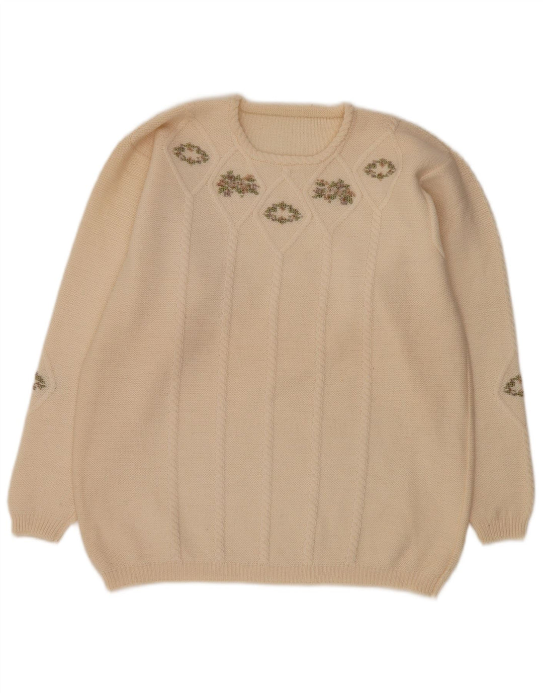 Vintage ženski džemper s okruglim izrezom UK 16 Large Off White