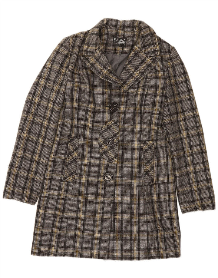 SASHA Womens Overcoat UK 10 Small Grey Check Wool