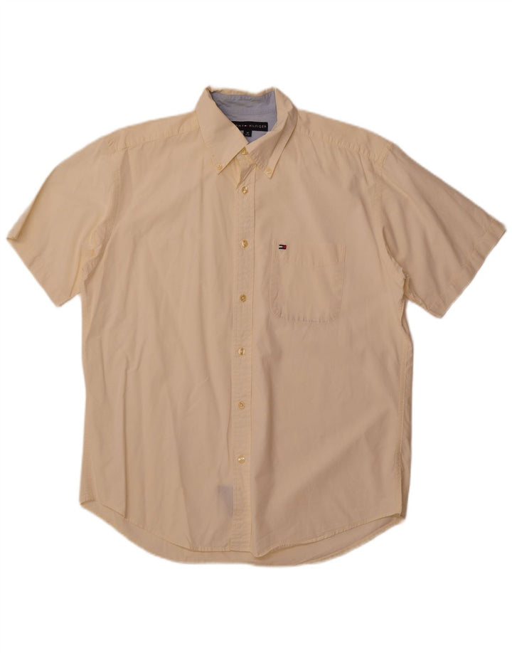 TOMMY HILFIGER Mens Short Sleeve Shirt Medium Off White Cotton