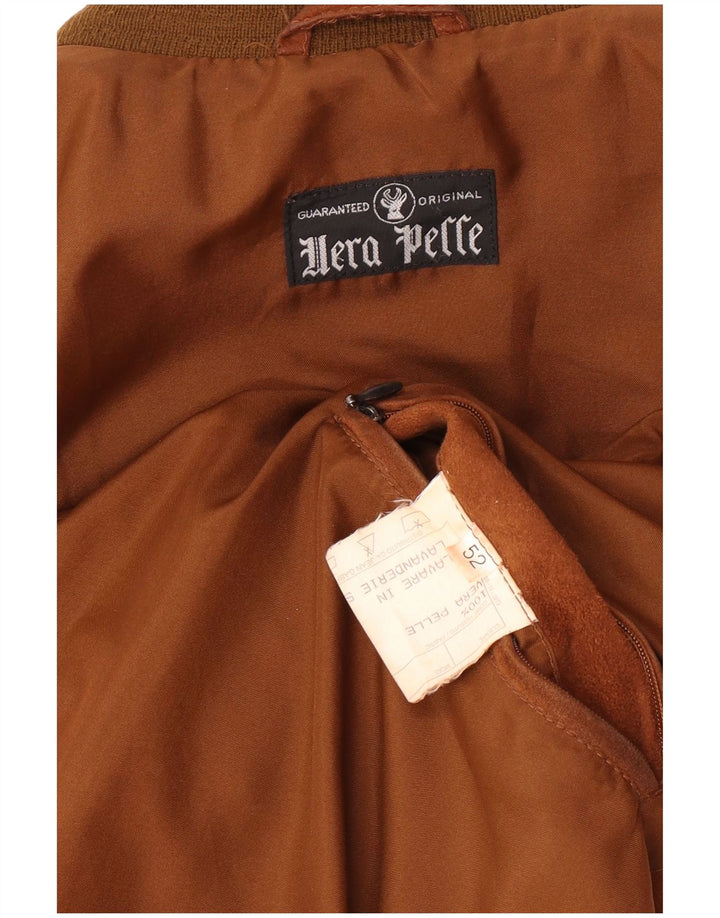 Vintage muška bomber jakna od brušene kože IT 52 XL Retro smeđa koža