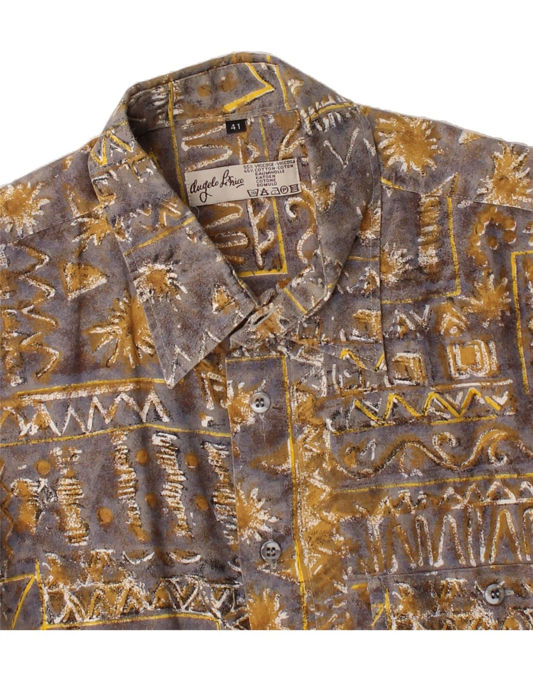 ANGELO LITRICO Mens Abstract Pattern Shirt Size 41 Large Grey Cotton Vintage Angelo Litrico and Second-Hand Angelo Litrico from Messina Hembry 
