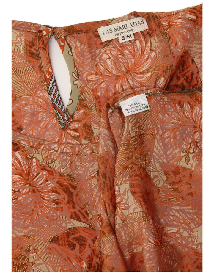 LAS MAREADAS Ženska prevelika bluza Top UK 10 Mala narančasta cvjetna svila