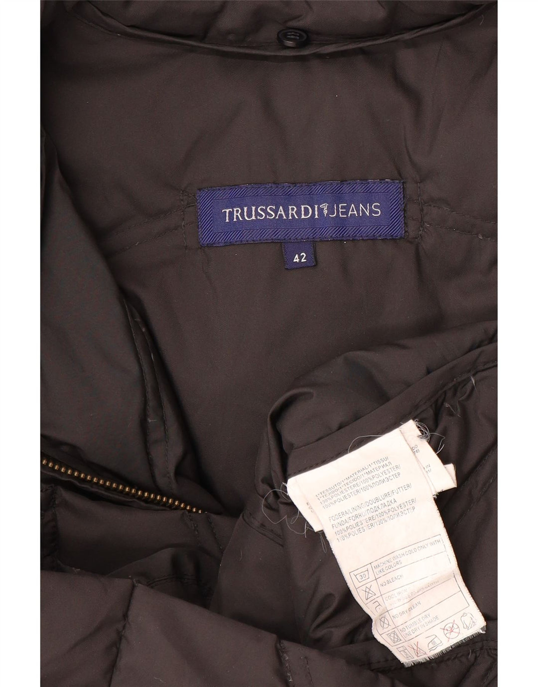 TRUSSARDI JEANS Womens Hooded Padded Jacket IT 42 Medium Brown Polyester