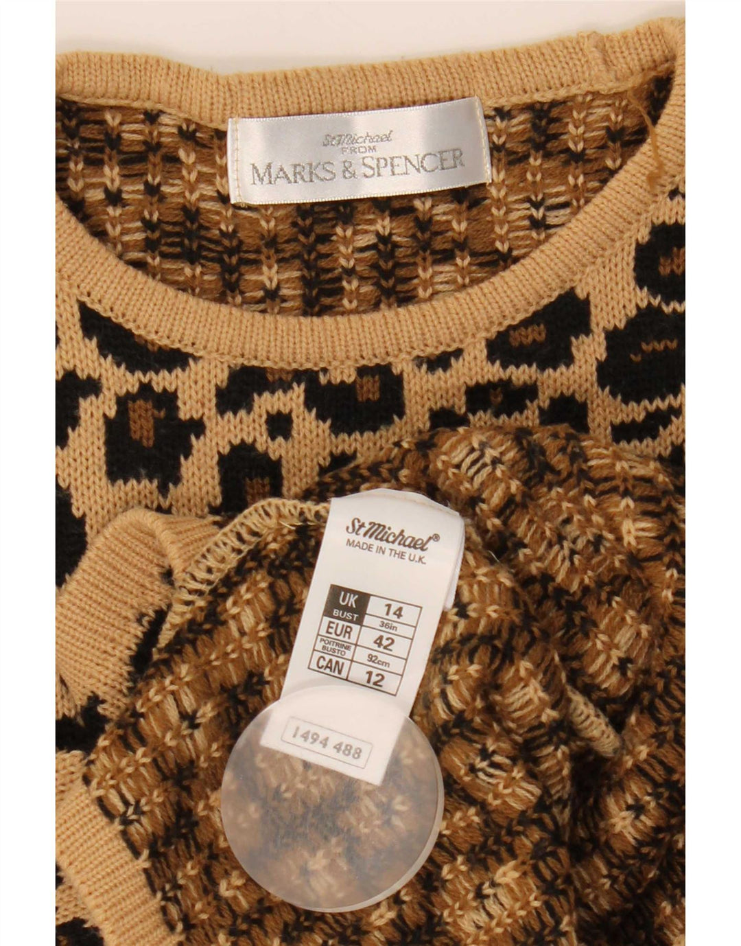 Marks & Spencer ženski džemper s okruglim izrezom UK 14 Veliki smeđi