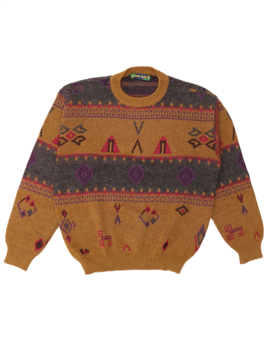 FRANK ALEXS Muški pulover s okruglim izrezom IT 48 srednje smeđi geometrijski