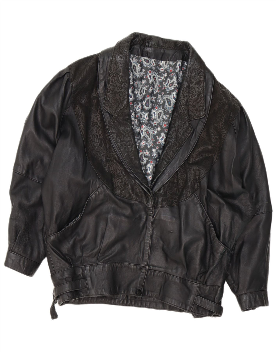 VINTAGE ženska kožna jakna UK 18 XL Black Paisley