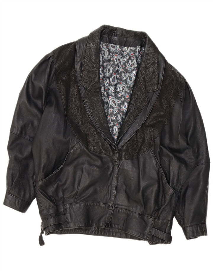 VINTAGE ženska kožna jakna UK 18 XL Black Paisley
