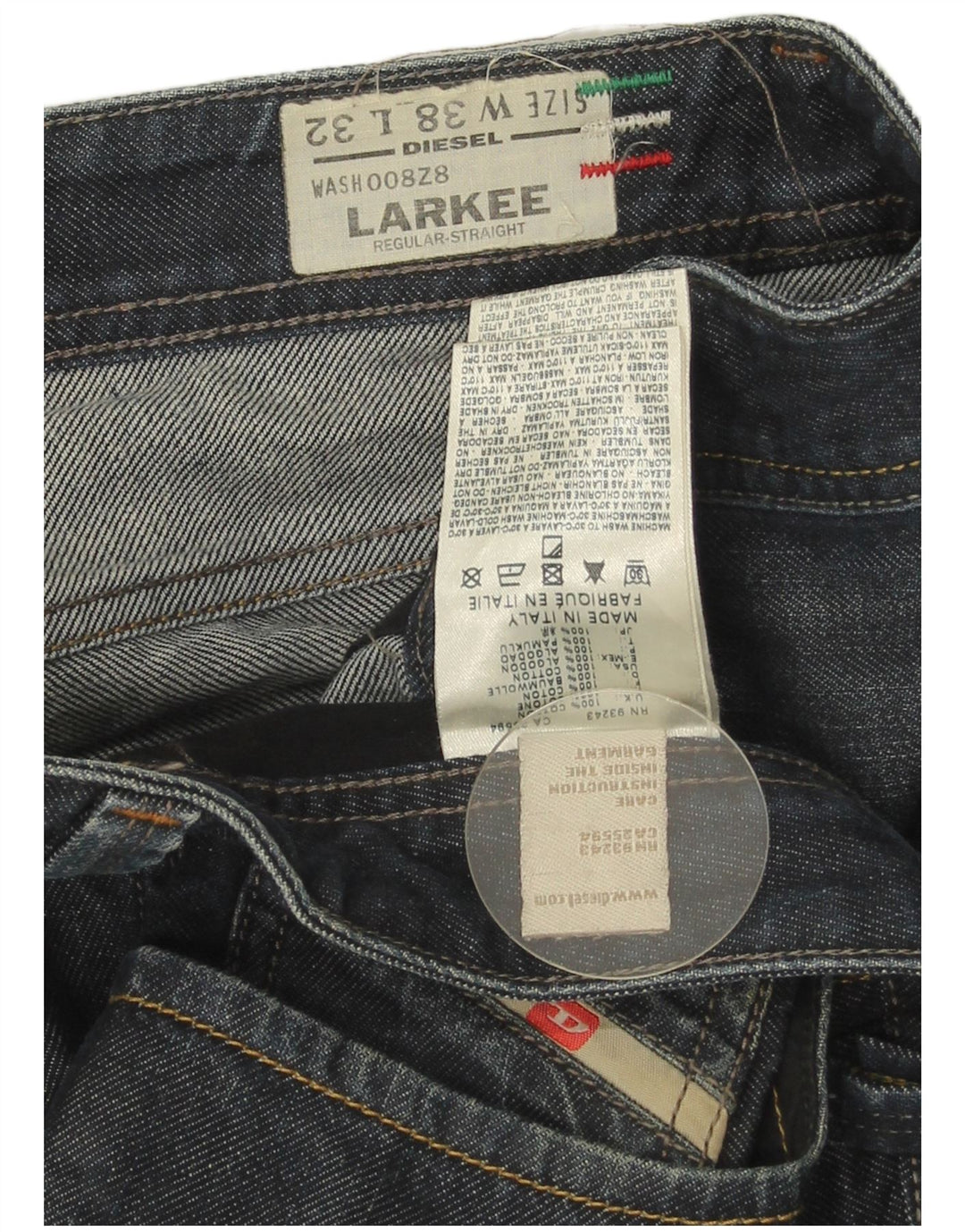 Diesel Mens Larkee Regular Straight Jeans W38 L32 Plavi pamuk