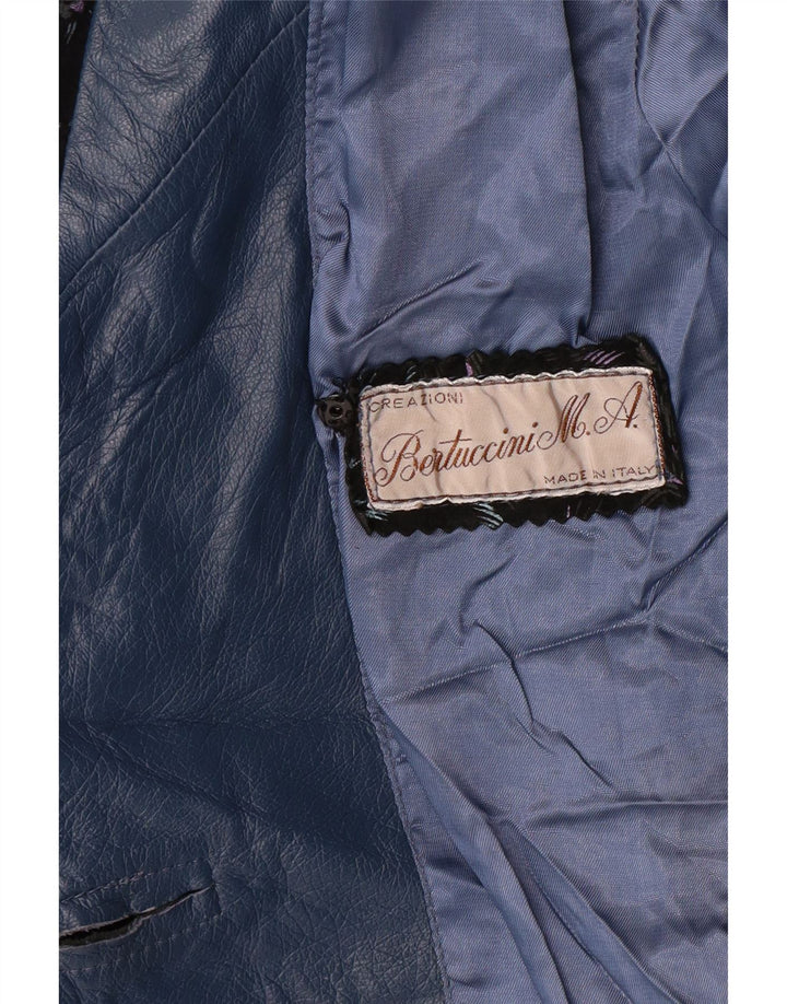 Vintage ženska kožna jakna UK 14 Large Blue Floral Retro