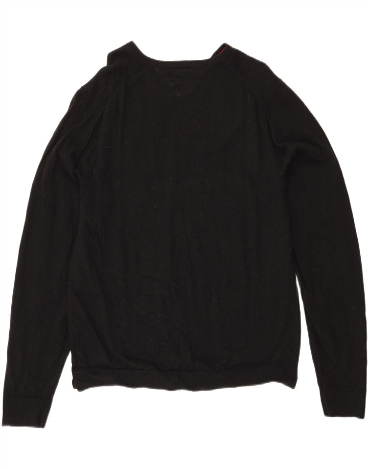 TOMMY HILFIGER Mens V-Neck Jumper Sweater 2XL Black Wool Vintage Tommy Hilfiger and Second-Hand Tommy Hilfiger from Messina Hembry 