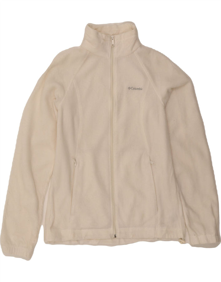 COLUMBIA Womens Fleece Jacket UK 14 Medium Off White Polyester Vintage Columbia and Second-Hand Columbia from Messina Hembry 