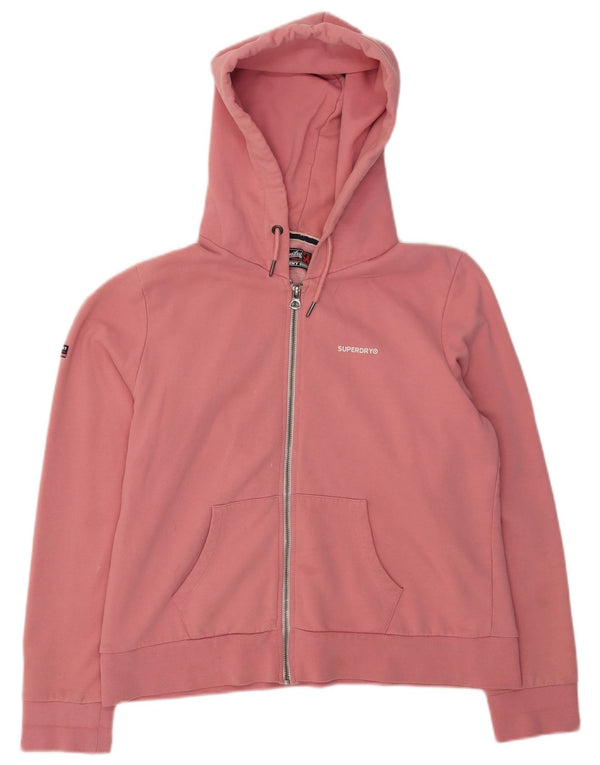 Superdry ženski pulover s kapuljačom na patentni zatvarač UK 16 Veliki ružičasti pamuk
