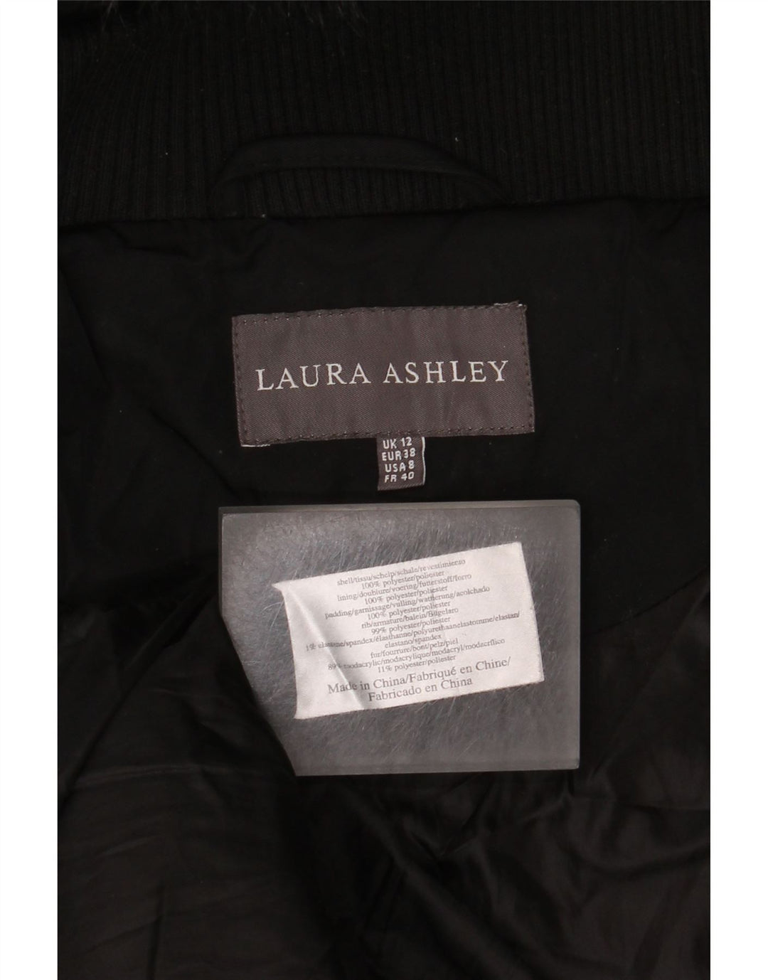 Laura Ashley, ženski podstavljeni kaput s kapuljačom UK 12 Srednji crni poliester
