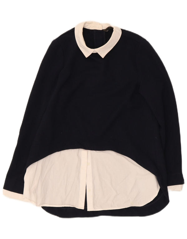Zara ženski gornji dio bluze dugih rukava UK 10 Small Tavy Blue Colourblock