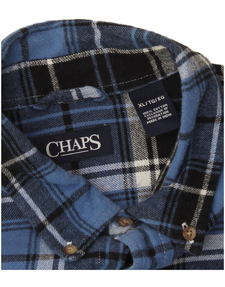 CHAPS Mens Flannel Shirt XL Blue Check Cotton