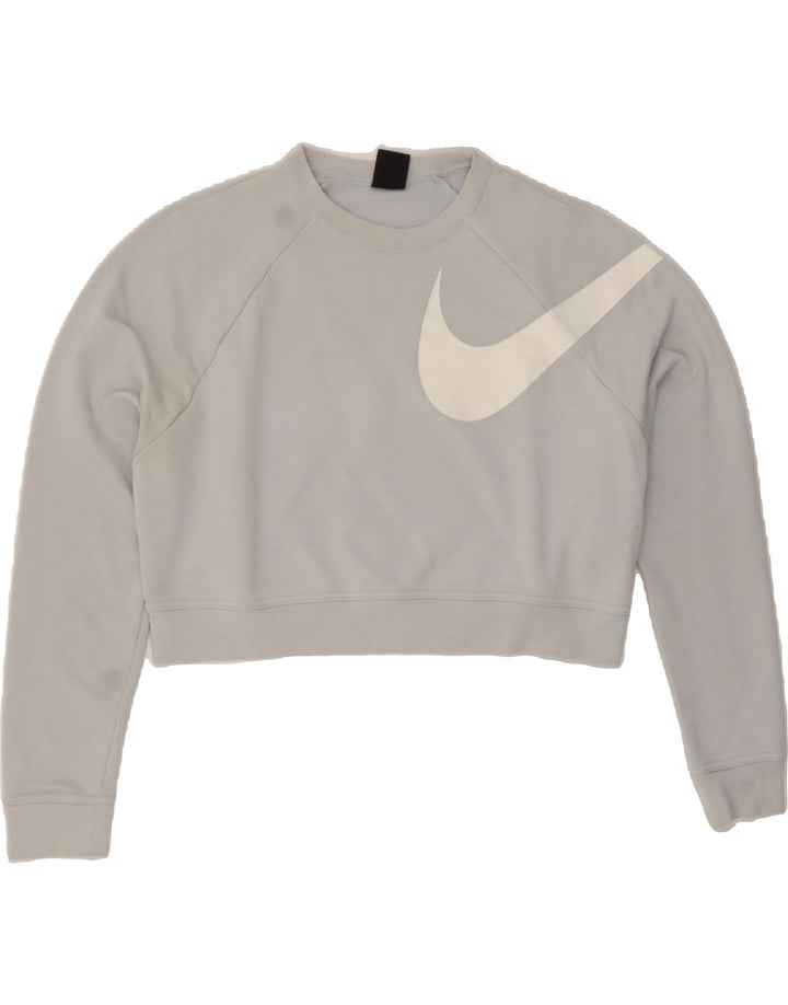 NIKE Womens Dri Fit Oversized Graphic Sweatshirt Jumper UK 10 Small Grey Vintage Nike and Second-Hand Nike from Messina Hembry 